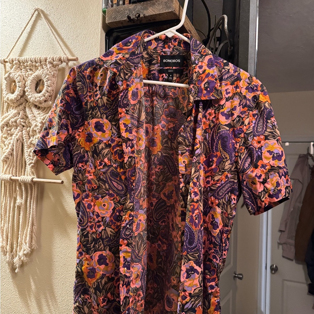Bonobos Men's Short Sleeve Shirt - Purple and Orange Floral
